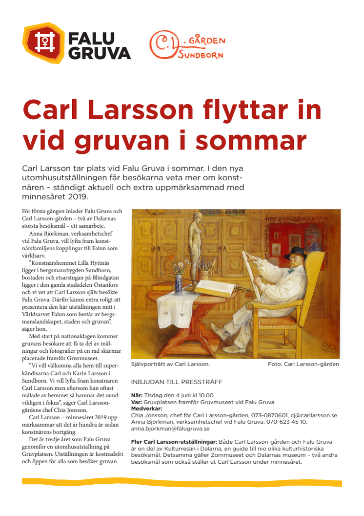 Carl Larsson flyttar in vid Falu Gruva i sommar