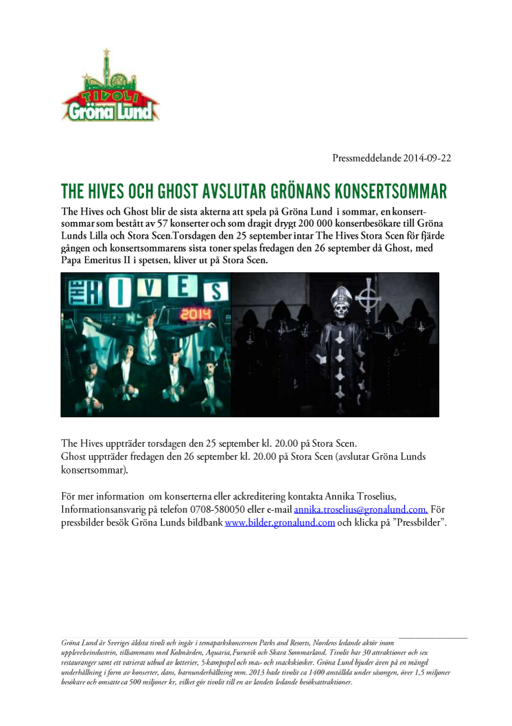 The Hives och Ghost avslutar Grönans konsertsommar
