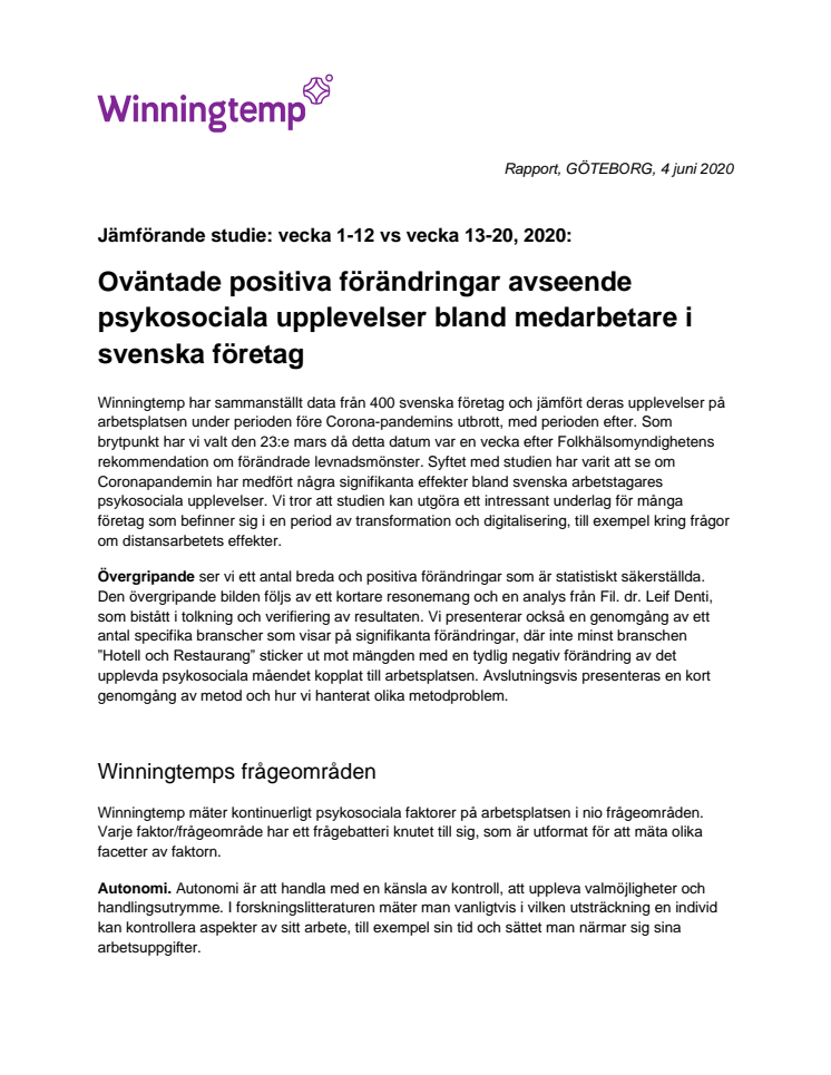 Corona-effekten. En jämförande studie: vecka 1-12 vs vecka 13-20, 2020