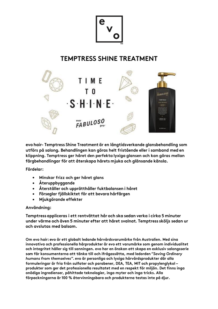evo hair- Temptress Shine Treatment