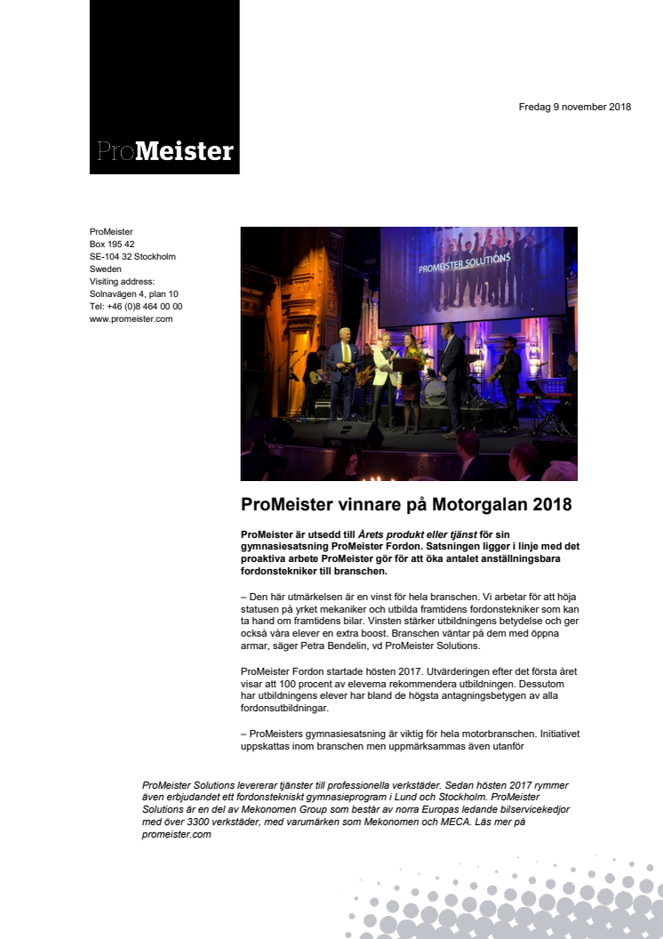 ProMeister vinnare på Motorgalan 2018