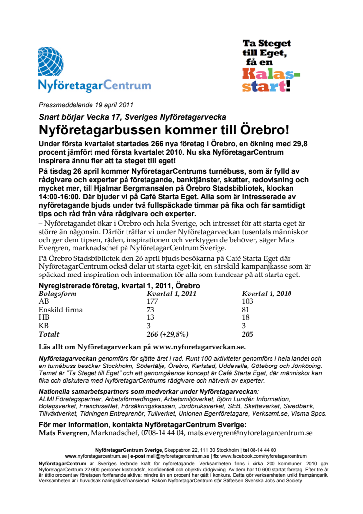Snart börjar Sveriges Nyföretagarvecka: Nyföretagarbussen kommer till Örebro!