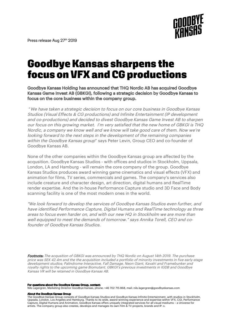 Goodbye Kansas sharpens the focus on core business