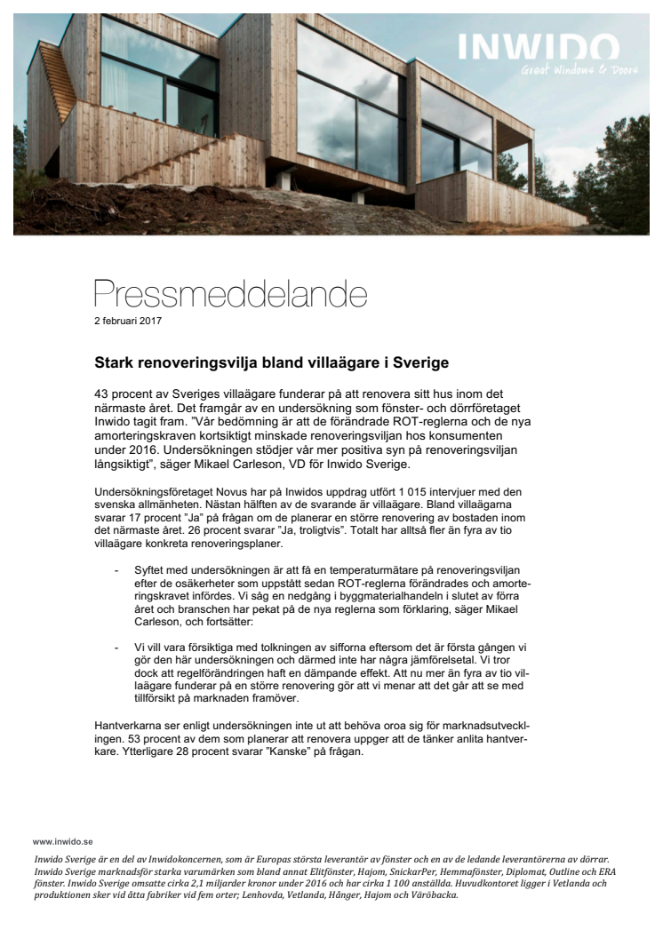 Stark renoveringsvilja bland villaägare i Sverige