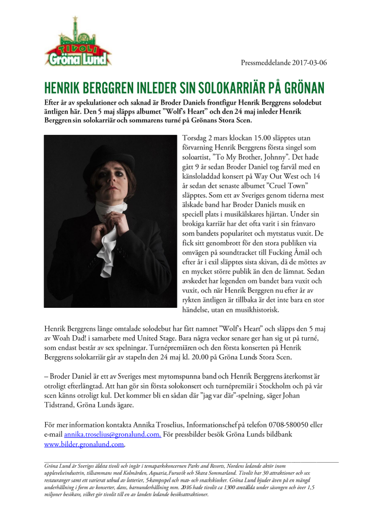 Henrik Berggren inleder sin solokarriär på Grönan