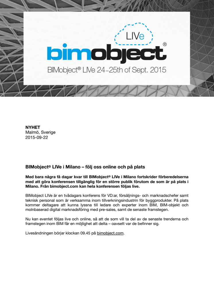 BIMobject® LIVe i Milano – följ oss online och på plats