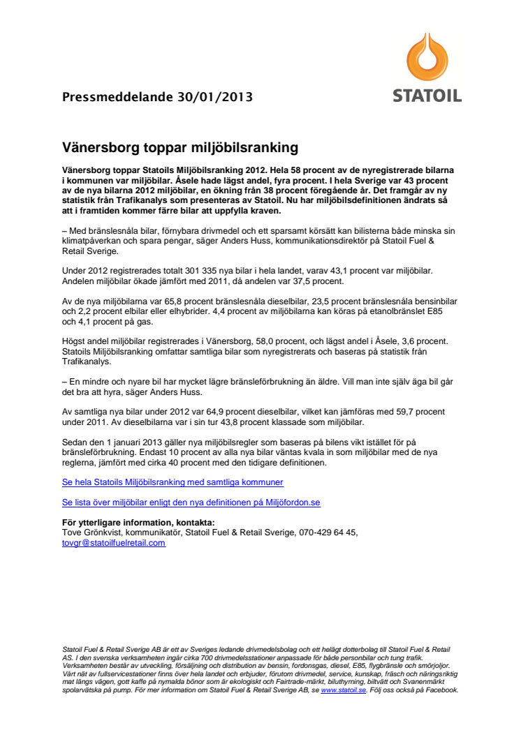 Vänersborg toppar miljöbilsranking