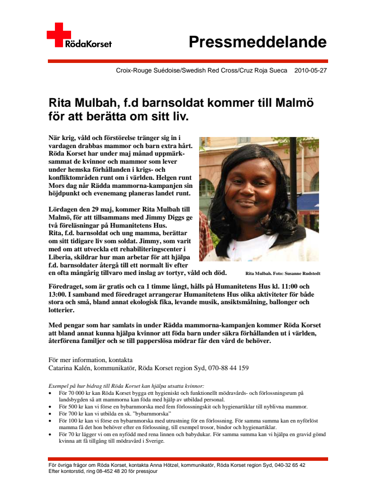 Rita Mulbah, f.d barnsoldat berättar om sitt liv.