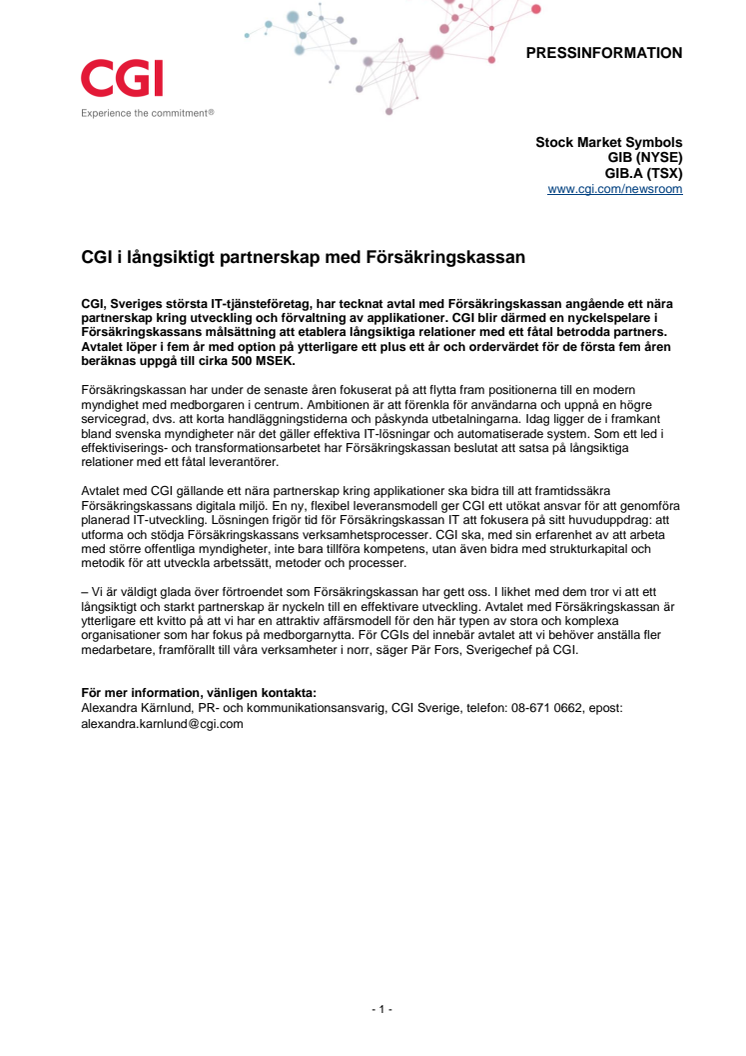 CGI i långsiktigt partnerskap med Försäkringskassan