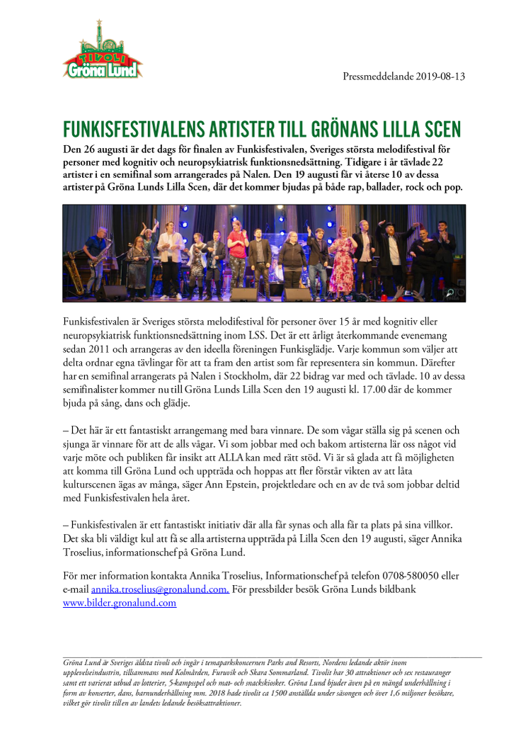 Funkisfestivalens artister till Grönans Lilla Scen