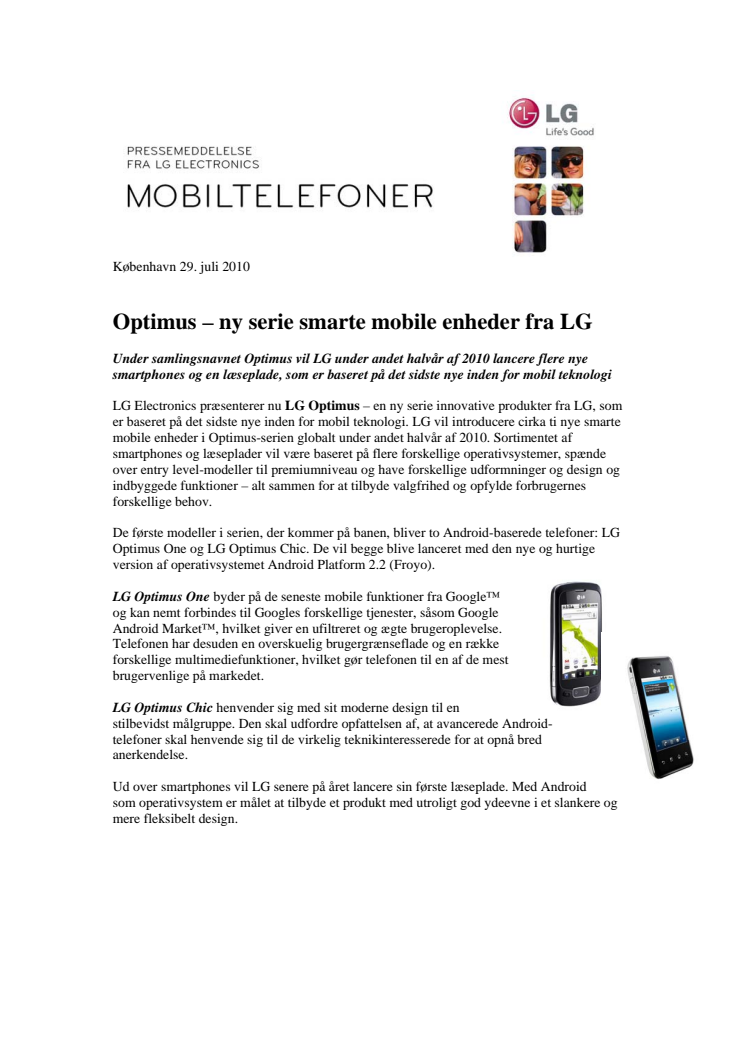 Optimus – ny serie smarte mobile enheder fra LG