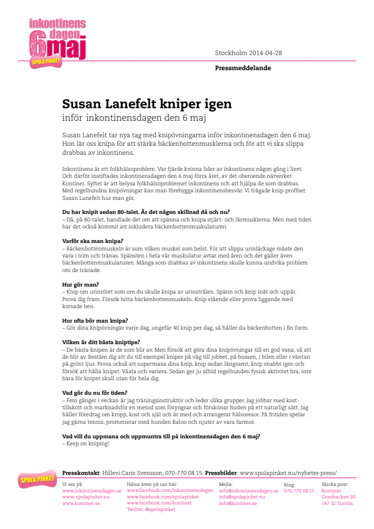 Susan Lanefelt kniper igen inför inkontinensdagen den 6 maj