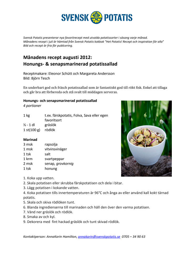Månadens recept augusti - Honungs- och senapsmarinerad potatissallad