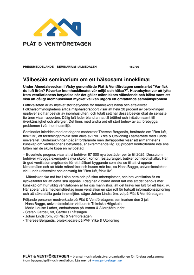 Välbesökt seminarium om ett hälsosamt inneklimat