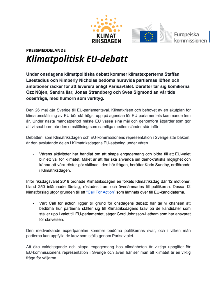 Nytt grepp när partierna möts i klimatpolitisk EU-debatt