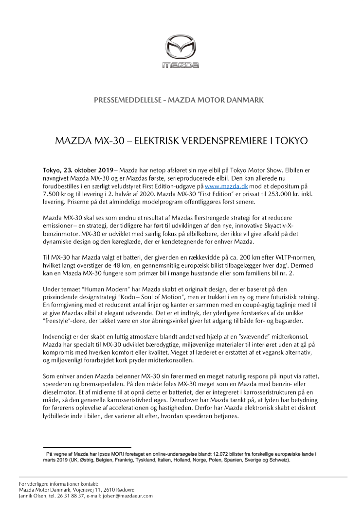 MAZDA MX-30 – ELEKTRISK VERDENSPREMIERE I TOKYO