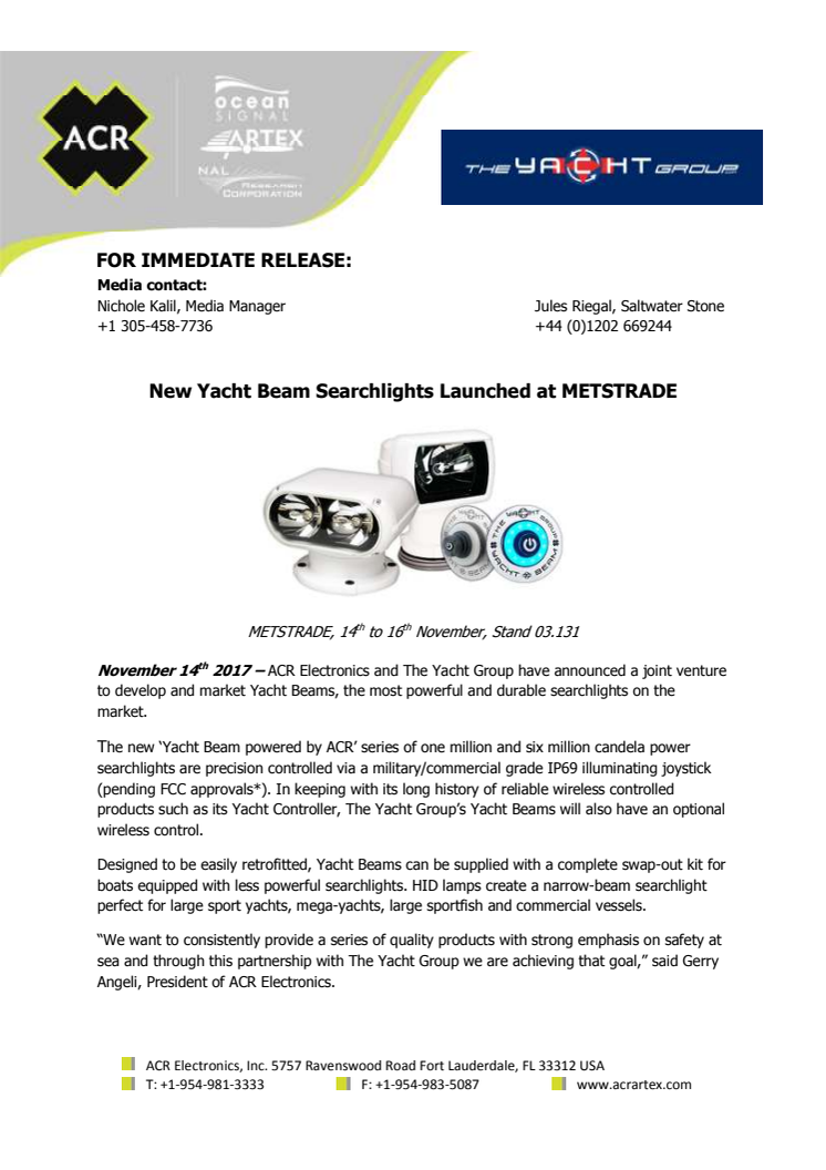 New Yacht Beam Searchlights Launched at METSTRADE