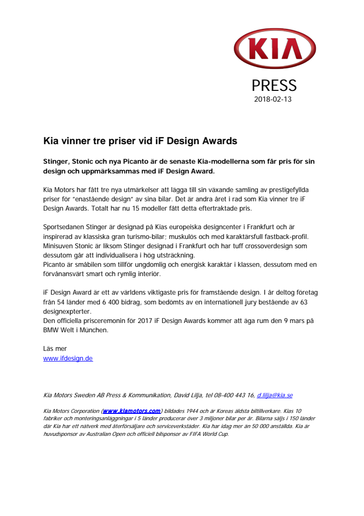 ​Kia vinner tre priser vid iF Design Awards
