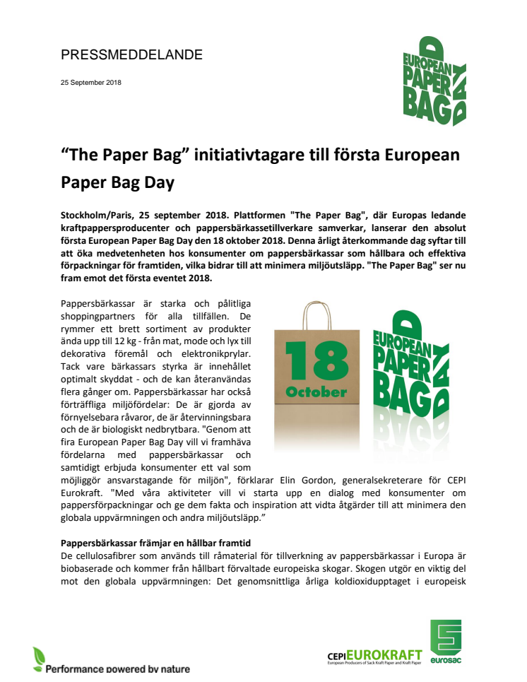 “The Paper Bag” initiativtagare till första European Paper Bag Day