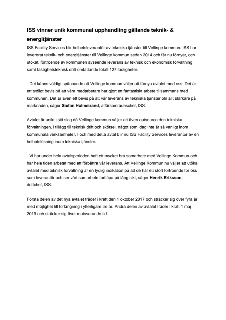 ISS vinner unik kommunal upphandling gällande teknik- & energitjänster
