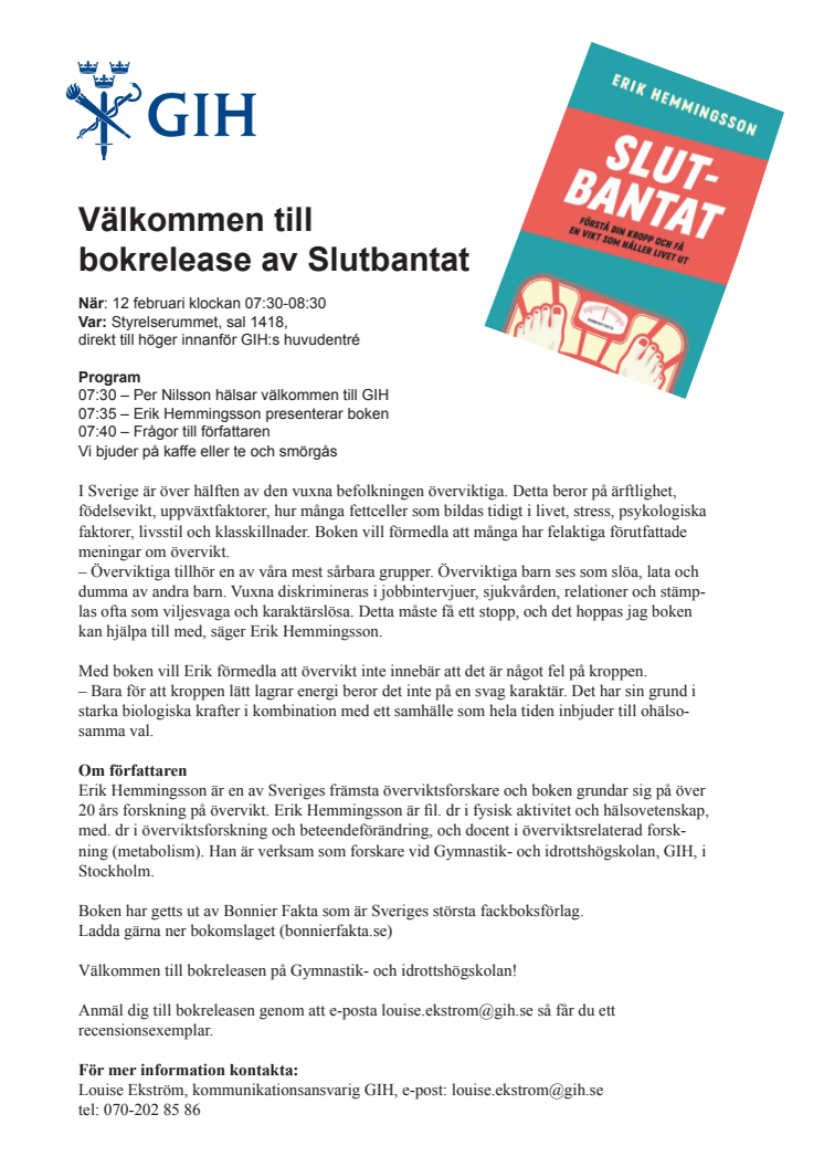 Välkommen på bokrelease av Slutbantat den 12 februari