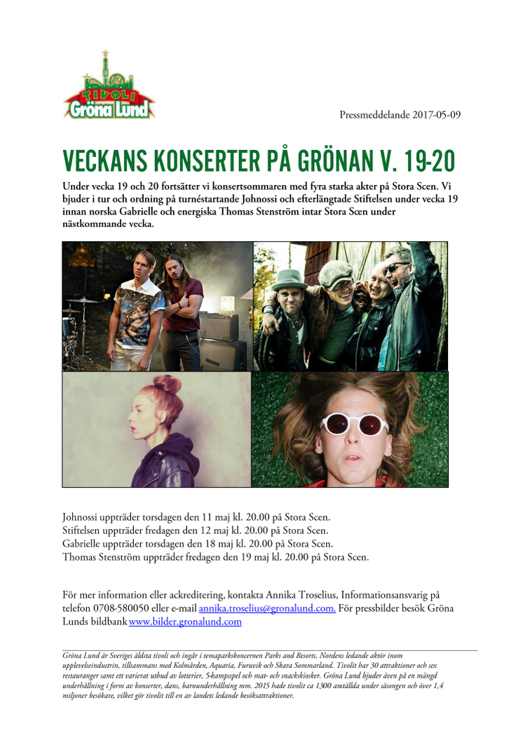 Veckans konserter på Grönan V. 19-20