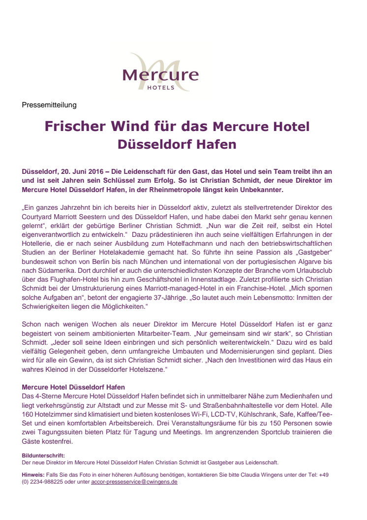 Frischer Wind für das Mercure Hotel Düsseldorf Hafen