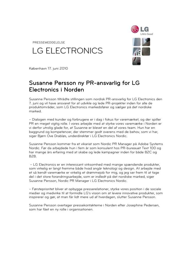 Susanne Persson ny PR-ansvarlig for LG Electronics i Norden