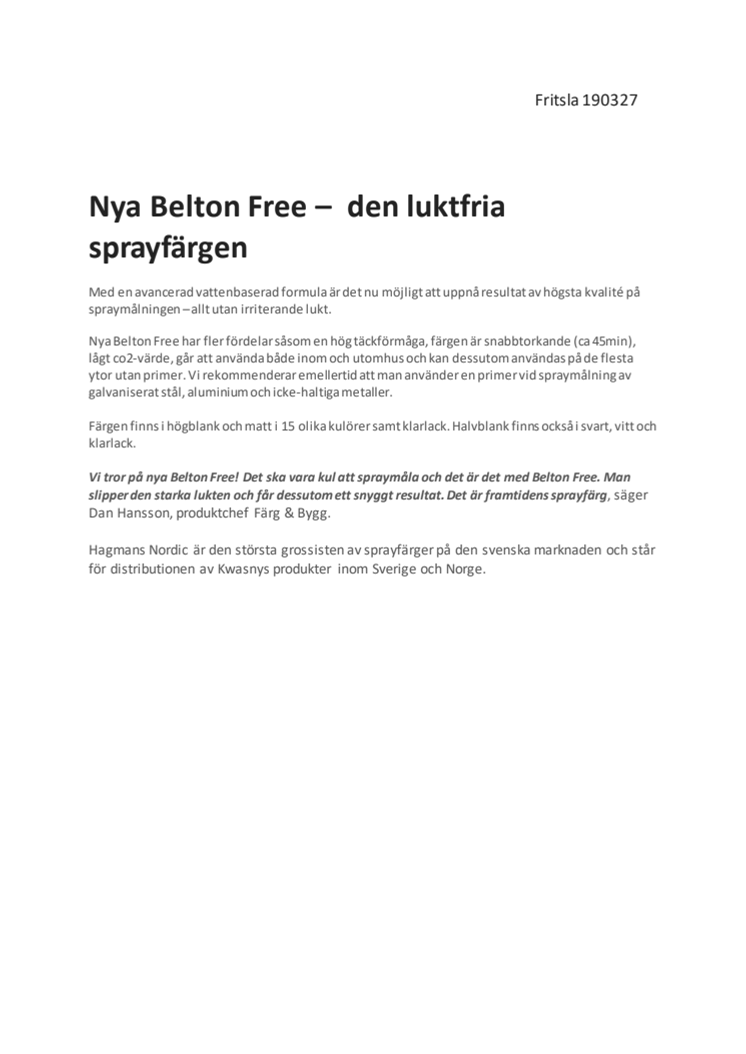 Nya Belton Free –  den luktfria sprayfärgen