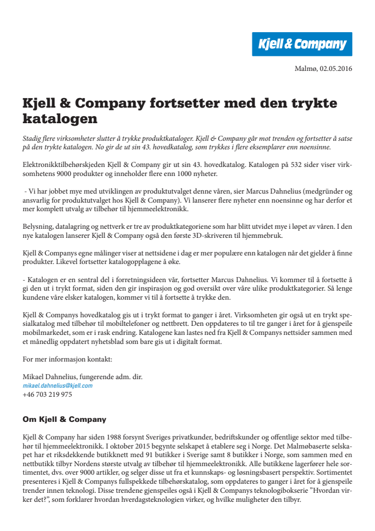 Kjell & Company fortsetter med den trykte katalogen