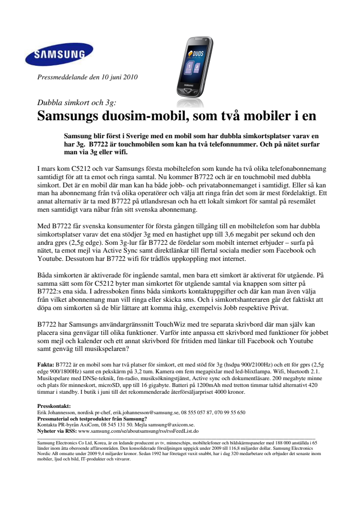 Samsungs duosim-mobil, som två mobiler i en