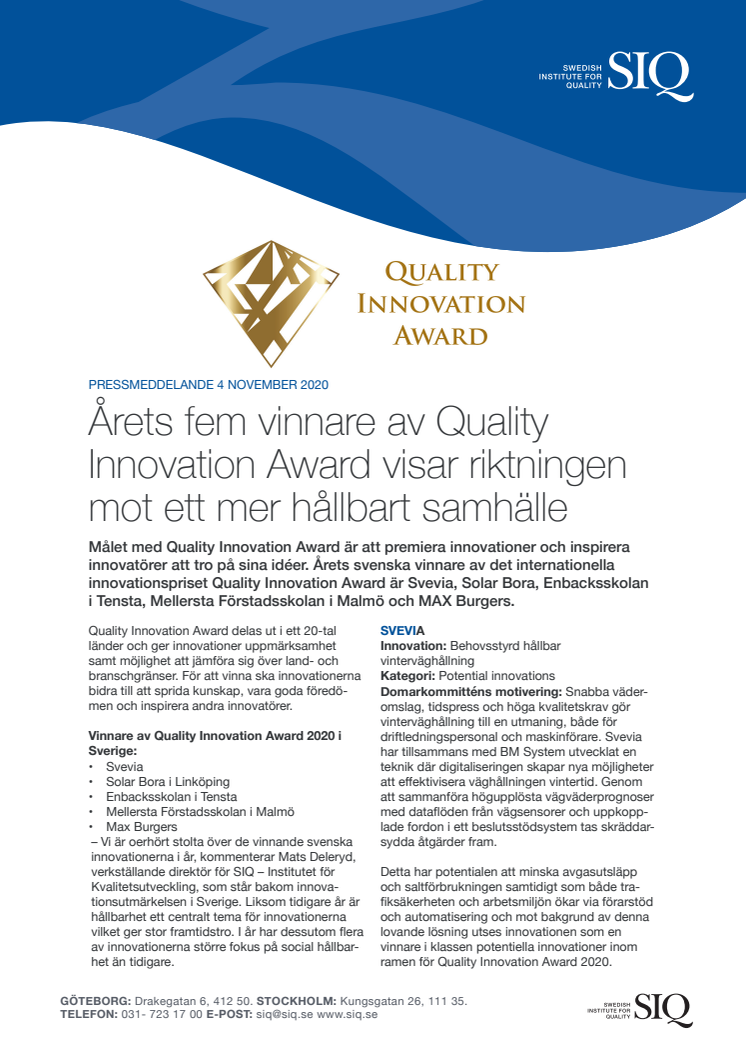Quality Innovation Award 2020