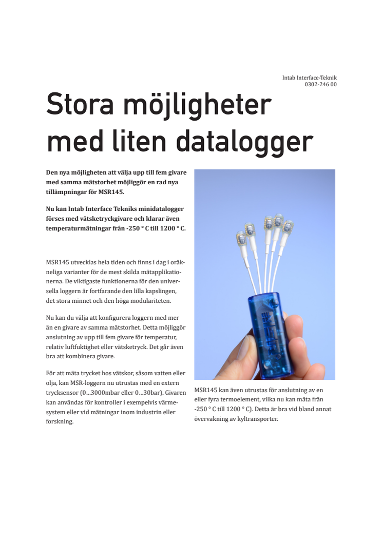 Stora möjligheter med liten datalogger