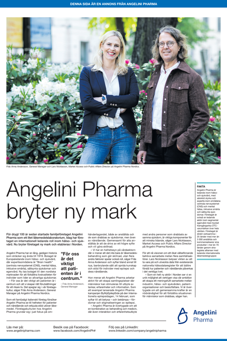 Angelini Pharma satsar inom hjärnhälsa - Brain Health