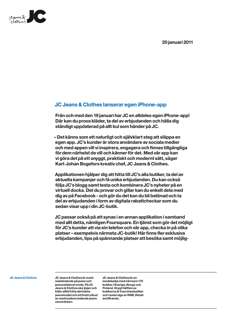 JC Jeans & Clothes lanserar egen iPhone-app