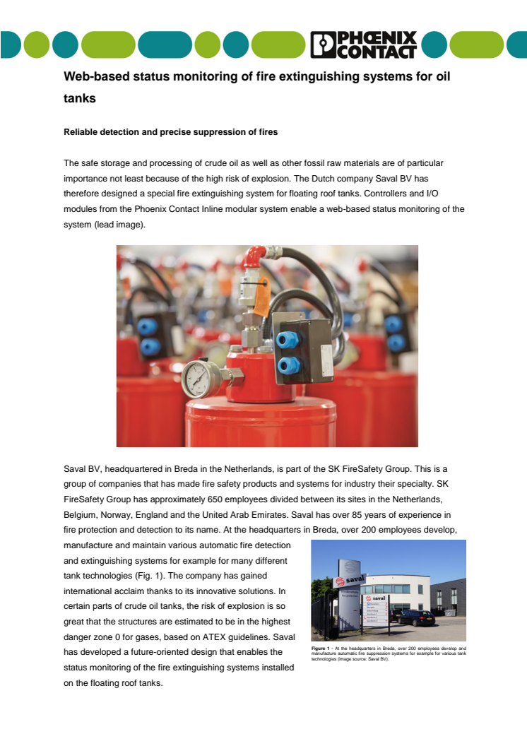 Web-based status monitoring of fire extinguishing systems for oil tanks