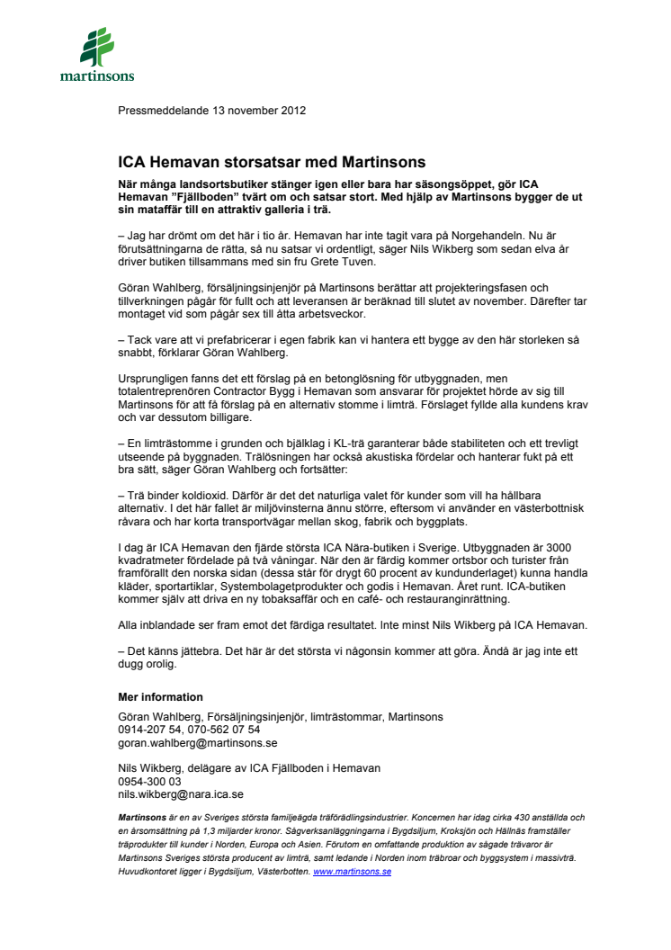 ICA Hemavan storsatsar med Martinsons