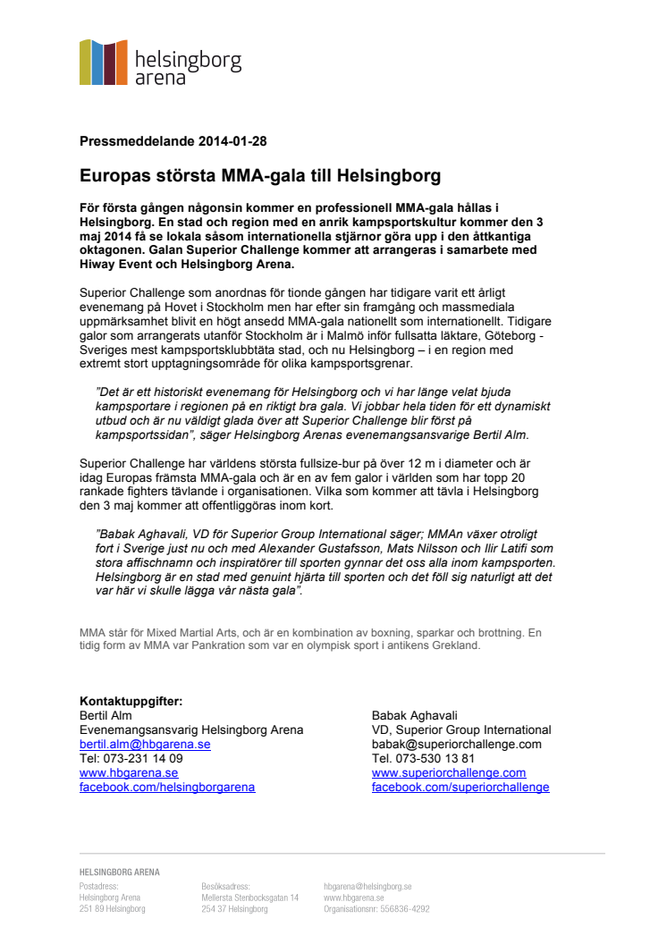 Europas största MMA-gala till Helsingborg