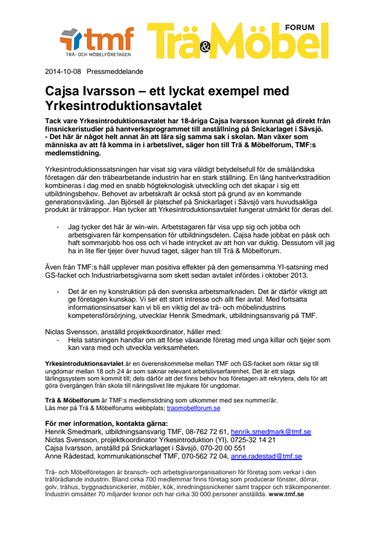 Cajsa Ivarsson – ett lyckat exempel med Yrkesintroduktionsavtalet
