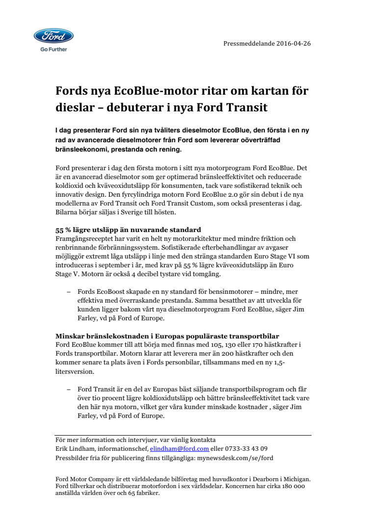 Fords nya EcoBlue-motor ritar om kartan för dieslar – debuterar i nya Ford Transit