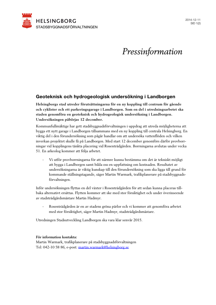 Geoteknisk och hydrogeologisk undersökning i Landborgen