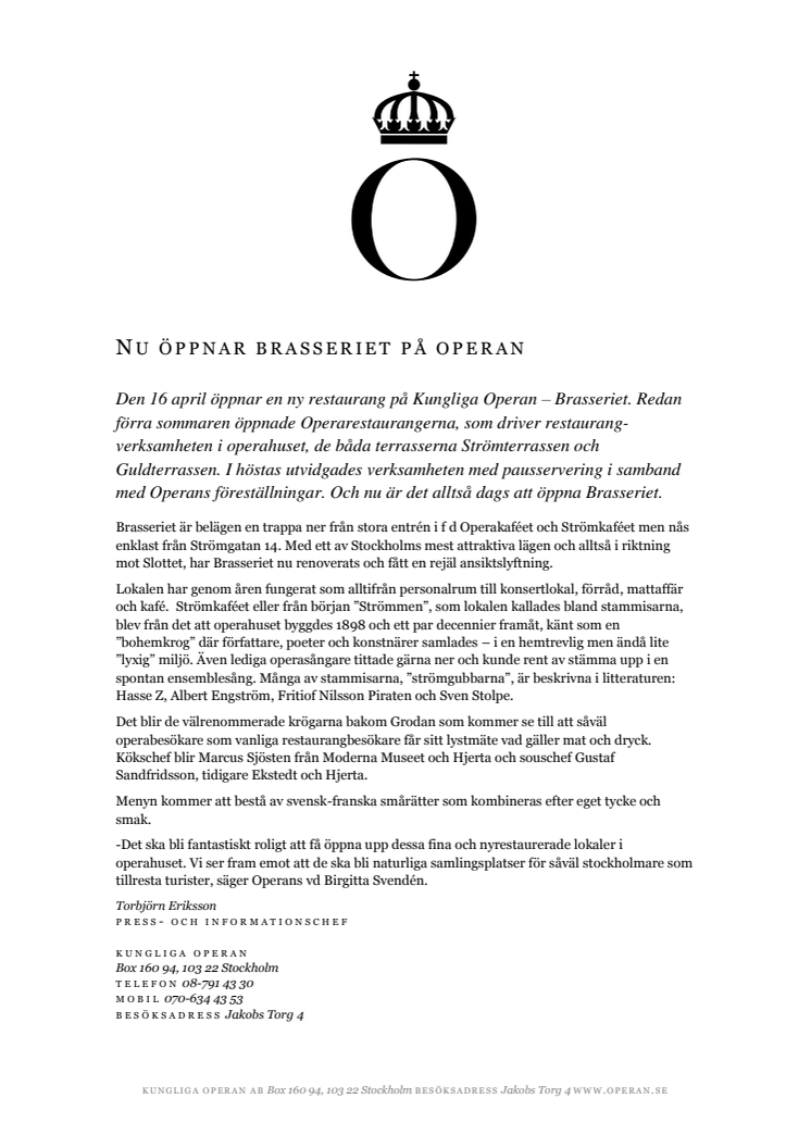 Nu öppnar Brasseriet på Operan