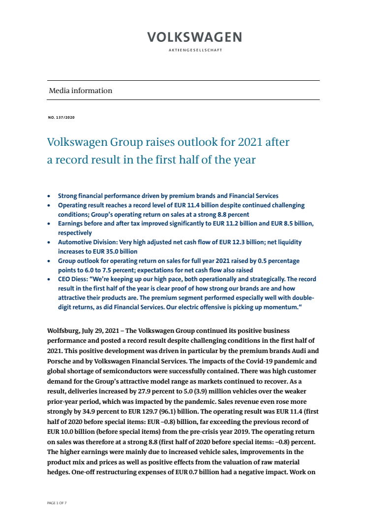 PM Volkwagen Group raises outlook for 2021 after a record result in the first half of the year.pdf