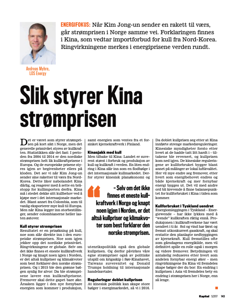 Presseklipp Kapital 2017 #05: Slik styrer Kina strømprisen