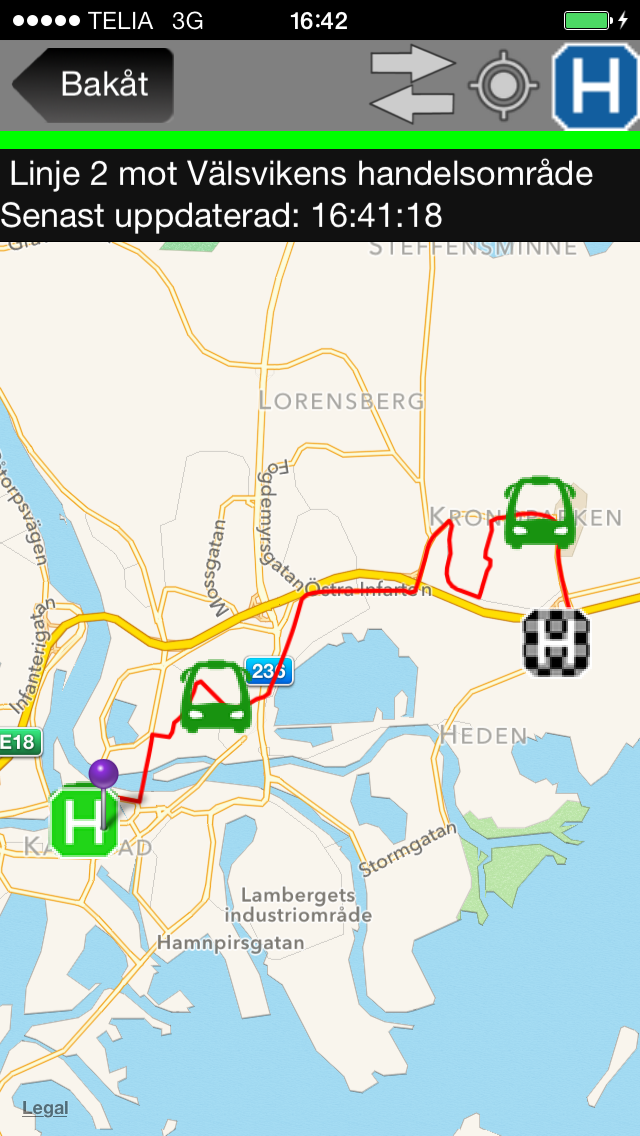 Var E bussen - karta med linjesträckning