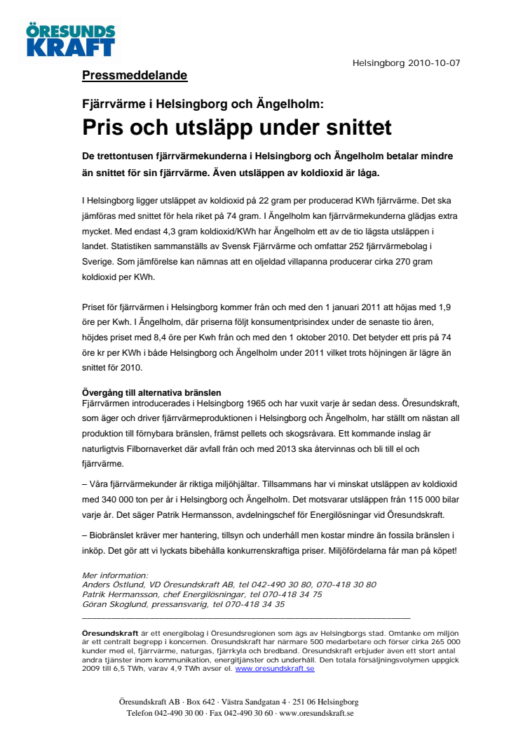 Fjärrvärmepris i Helsingborg och Ängelholm under snittet