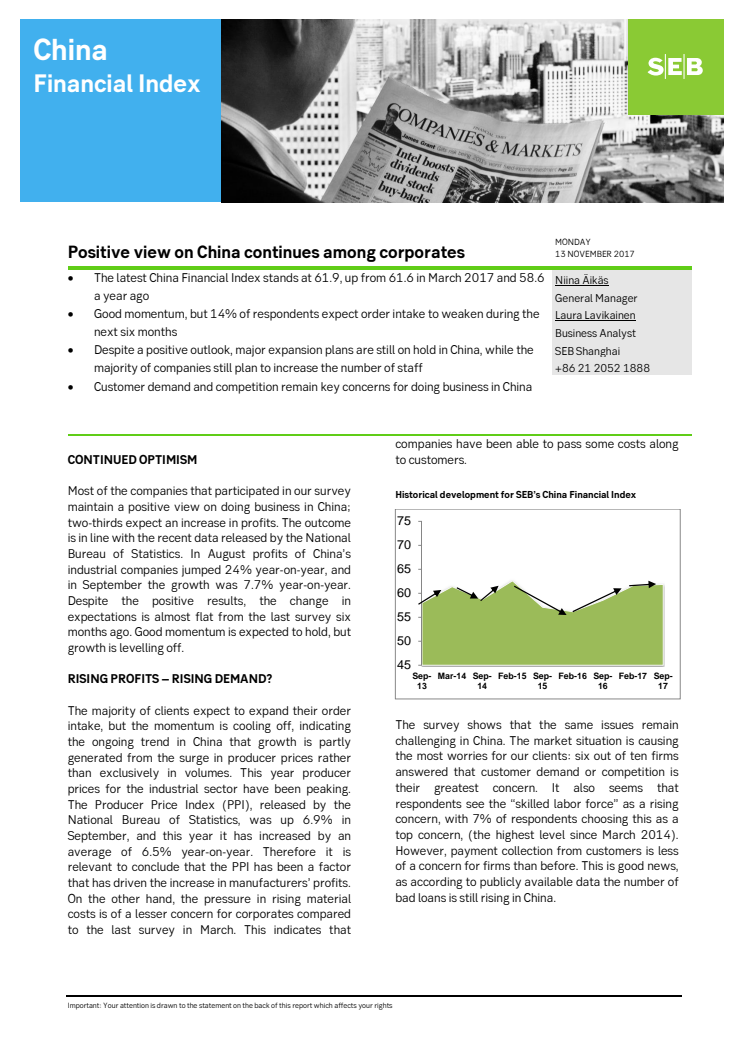 SEB China Financial Index November 2017