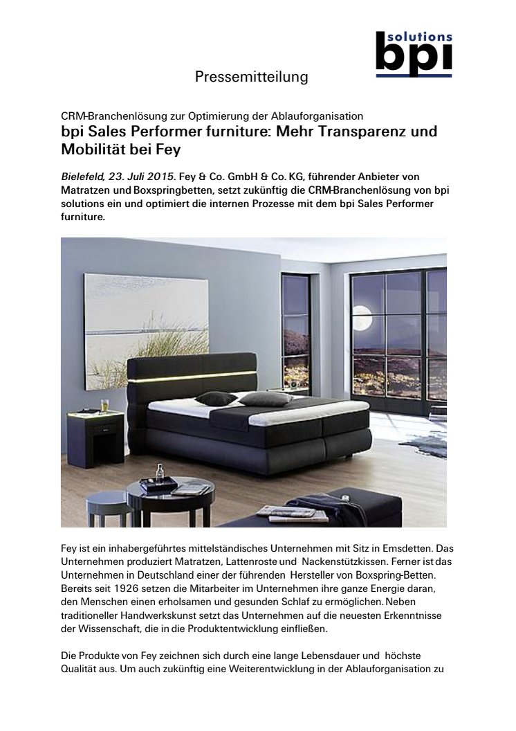 bpi Sales Performer furniture: Mehr Transparenz und  Mobilität bei Fey