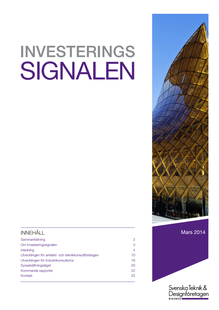 Svenska Teknik&Designföretagen: Investeringssignalen, mars 2013