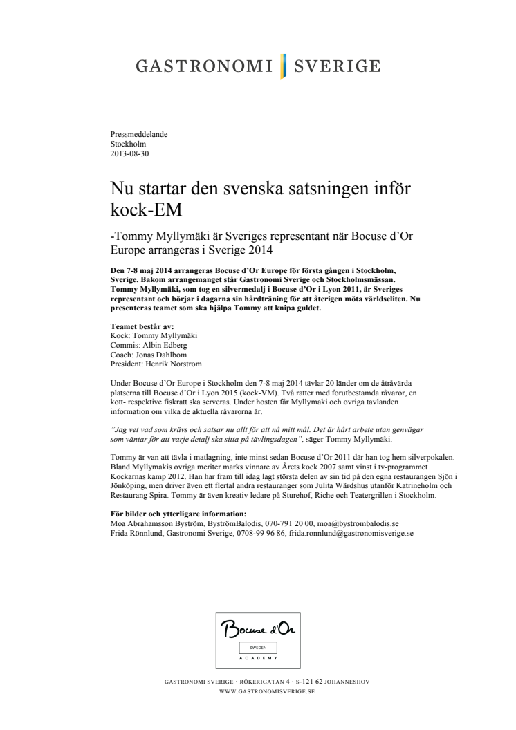 Nu startar den svenska satsningen inför kock-EM  